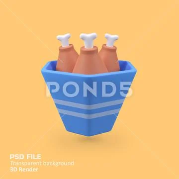 Chicken Bucket isolated 3d render icon illustration PSD Template