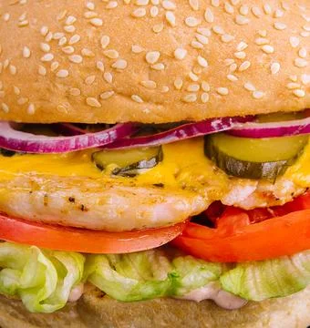 Chicken burger close up or macro Stock Photos
