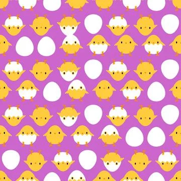 Chicken cartoon cute pattern seamless. Little chicken background. Baby fabr.. Stock Illustration