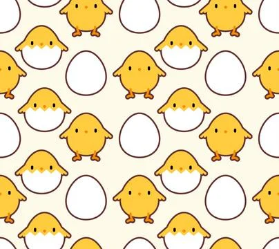 Chicken cartoon cute pattern seamless. Little chicken background. Baby fabr.. Stock Illustration