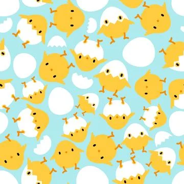 Chicken cartoon cute pattern seamless. Little chicken background. Baby fabr.. Stock Illustration
