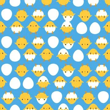 Chicken cartoon cute pattern seamless. Little chicken background. Baby fabr.. Stock Illustration