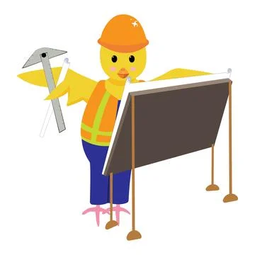 Chicken character dressed a builder with board and t-square Stock Illustration