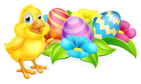 Chicken Chick and Easter Eggs Stock Illustration
