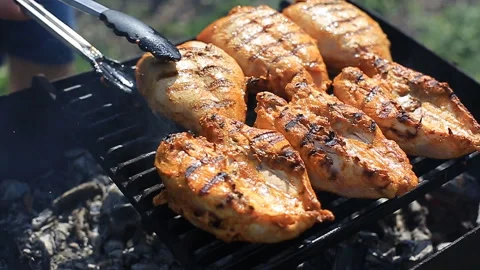 Chicken cooked on the grill Stock Footage 89826478