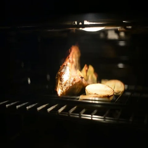 Chicken Cooked in the Oven Stock Footage 69347851