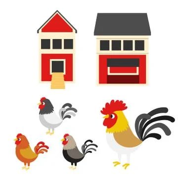 Chicken coop illustration set Stock Illustration