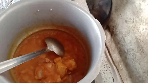 Chicken Curry Being Cooked in Front of Camera, Stirring Homemade Chicken Dish 스톡 동영상 347449523