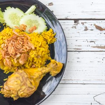 The Chicken with the curry rice Stock Photos