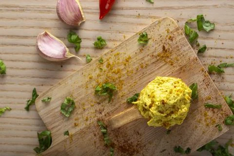 Chicken with curry spread Stock Photos