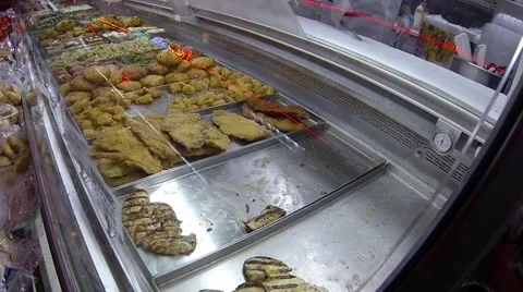 Chicken cutlet at deli Stock Footage 47419423