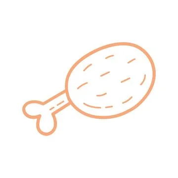 Chicken Drumstick Hand Drawn Icon in Cute Minimal doodle Style Stock Illustration