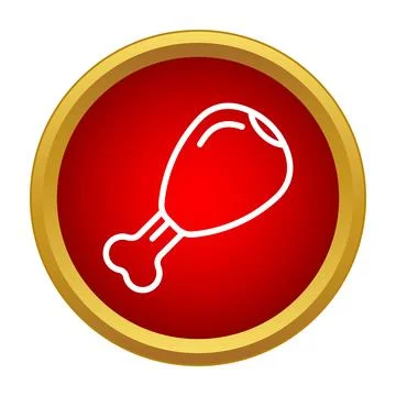 Chicken drumstick line drawing icon in red circle Stock Illustration