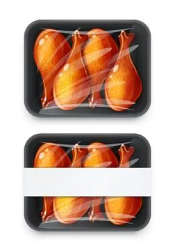 Chicken drumstick in plastic disposable packing. Mock-up design, Isolated on Illustrazione stock