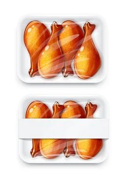 Chicken drumstick in plastic disposable packing. Mock-up design, Isolated on Stock Illustration