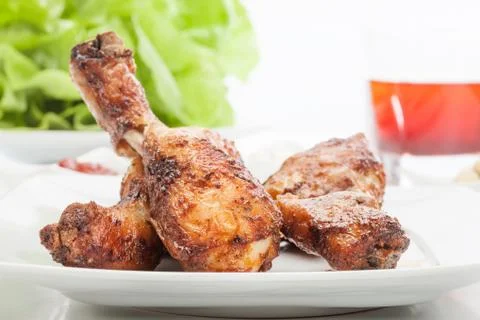 Chicken drumsticks. selective focus Stock Photos
