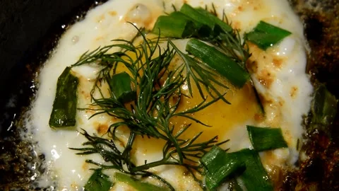 Chicken egg with dill and green onion Stock Footage 256049092