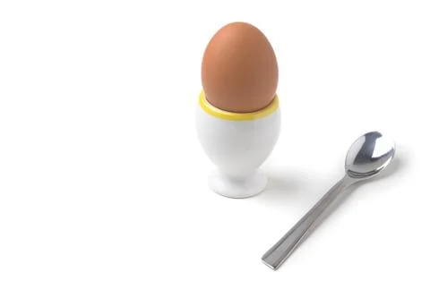 Chicken Egg in Egg Cup with Teaspoon Stock Photos