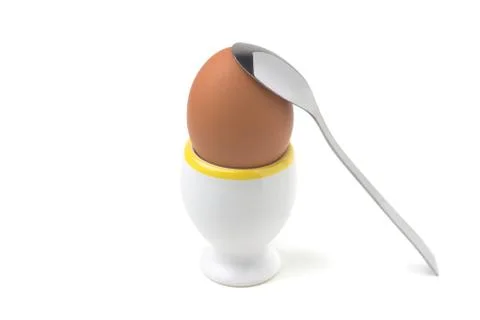 Chicken Egg in Egg Cup with Teaspoon Stock Photos