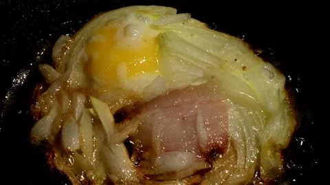 Chicken egg with onion and ham Stock Footage 273194534