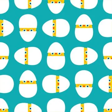 Chicken in egg pattern seamless. Baby cloth texture Stock Illustration
