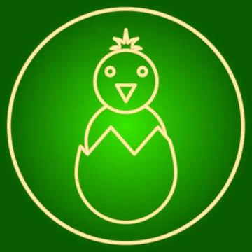 Chicken in an egg shell in a neon circle. Easter. Stock Illustration