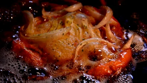 Chicken egg with sliced tomato and onion Stock Footage 259103353