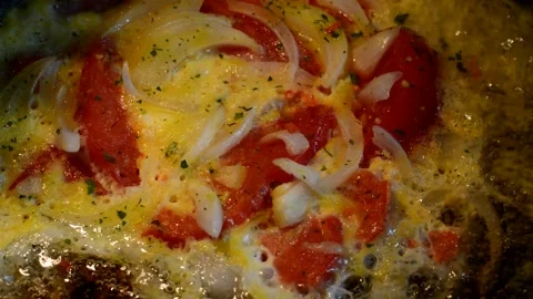 Chicken egg with sliced tomato and onion Stock Footage 259132095
