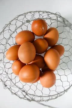 Chicken eggs that are in the baskets Stock Photos