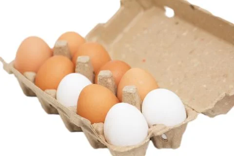 Chicken eggs in a box Foto stock