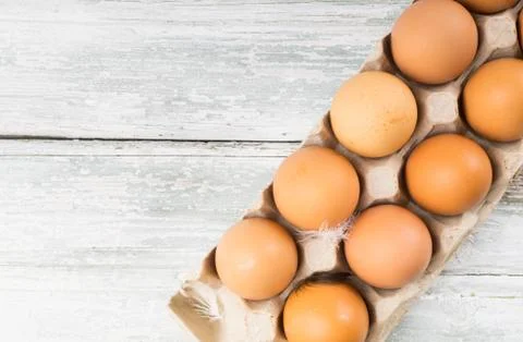 Chicken eggs in box Stock Photos