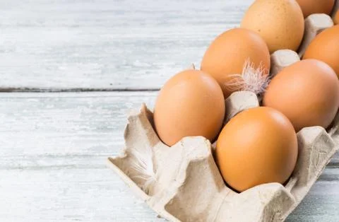 Chicken eggs in box Stock Photos