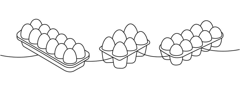 Chicken eggs in boxes one line continuous drawing. Boiled eggs, broken eggshell Stock Illustration