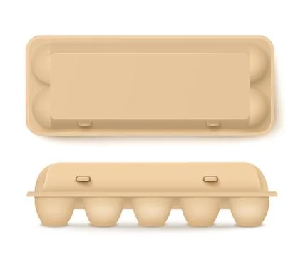 Chicken eggs cardboard brown packaging mockup, realistic vector illustration Stock Illustration