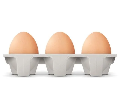 Chicken eggs in carton egg box isolated on white background Stock Illustration