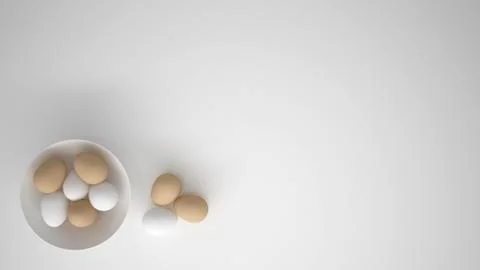 Chicken eggs into a cup and on the table, white background with copy space, b Stock Illustration