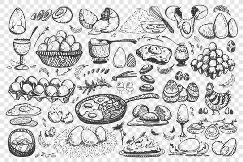 Chicken eggs doodle set collection Stock Illustration