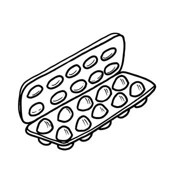 Chicken eggs dozen packaging in doodle style. Vector icon, hand drawn. Creati Stock Illustration