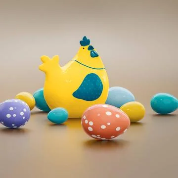 Chicken with eggs easter decoration A chicken with eggs easter decoration.... Foto stock