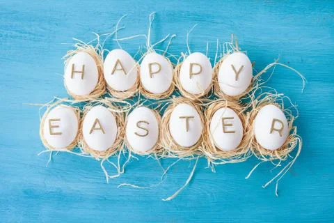 Chicken eggs with easter greeting Stock Photos