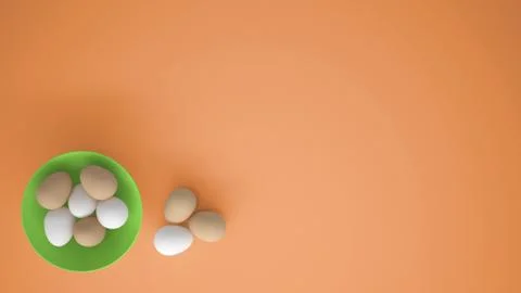 Chicken eggs into a green cup on the table, orange background with copy space Stock Illustration