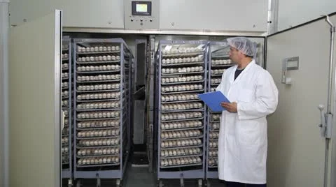 Chicken eggs in incubator Stock Footage 10595039