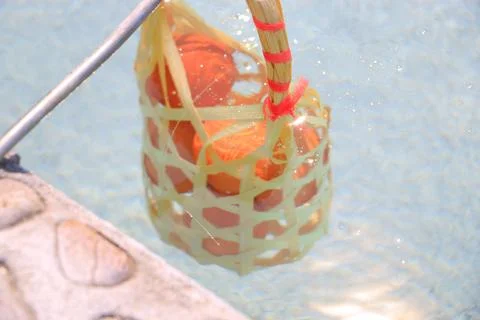 Chicken eggs in large and small baskets. It is soaked in mineral water to t.. Stock Photos