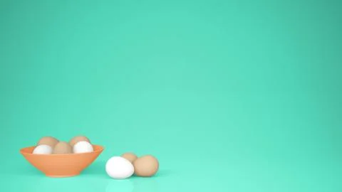 Chicken eggs into a orange cup on the table, turquoise background with copy s Stock Illustration