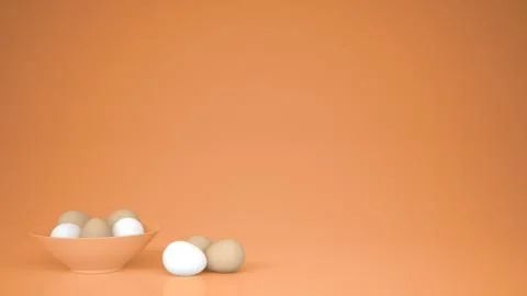 Chicken eggs into a orange cup on the table, orange background with copy spac Stock Illustration