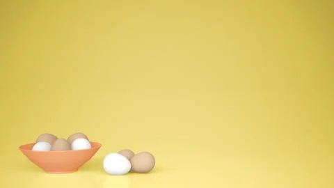 Chicken eggs into a orange cup on the table, yellow background with copy spac Stock Illustration