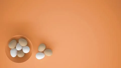Chicken eggs into a orange cup on the table, orange background with copy spac Stock Illustration