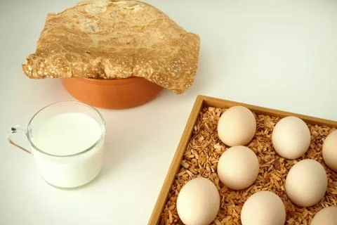 Chicken eggs in a package homemade rustic Stock Photos
