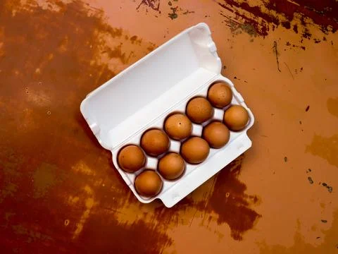 Chicken Eggs in a plastic tray. 스톡 사진