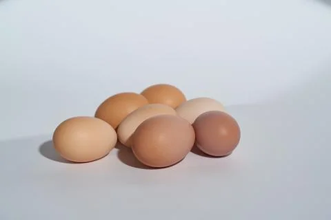 Chicken eggs with smooth shells in various natural Photos